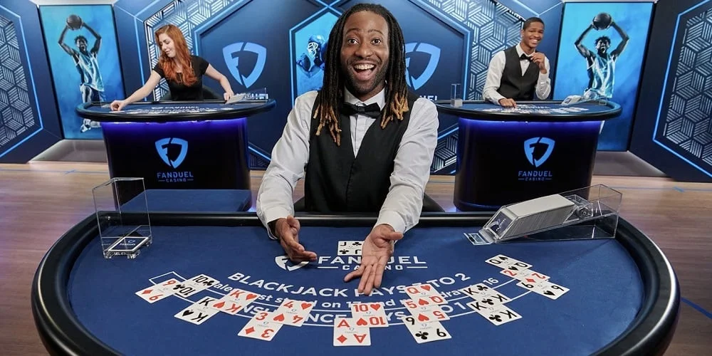 Live dealer casino table streamed online where players place bets through a digital interface