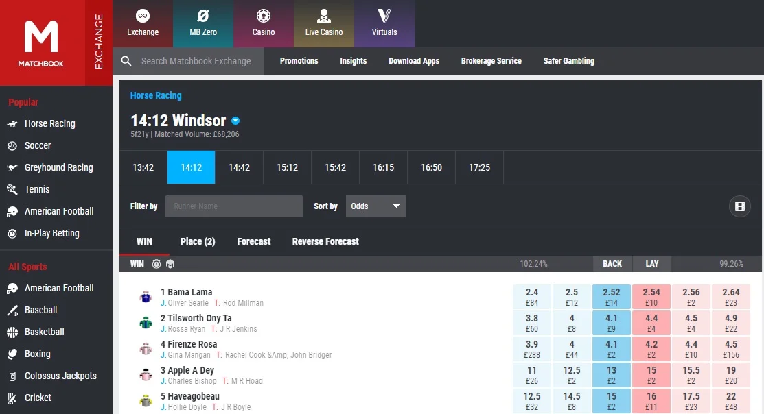Sports betting exchange interface displaying dynamic odds and market activity on a trading dashboard
