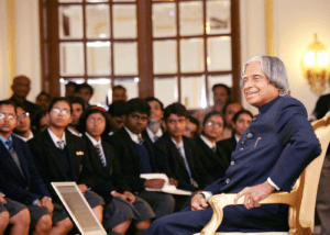 Dr. A. P. J. Abdul Kalam addressing students, sharing education and learning values that continue to inspire Indian classrooms.