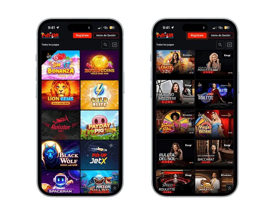 Pin Up Casino Android APK promo screen with app download layout